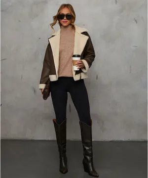 Vici Faux leather sherpa trim coat thumbnail 2