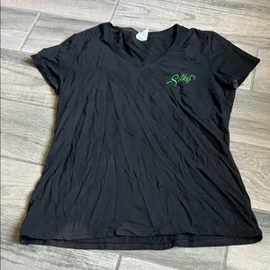 Port and Company Black V-Neck Tee with Green Script thumbnail 1