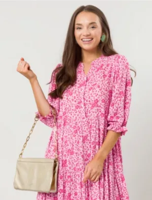 NEW KARLIE Floral Short Tier Dress pink nwot mini button up CASUAL Tuckernuck thumbnail 1