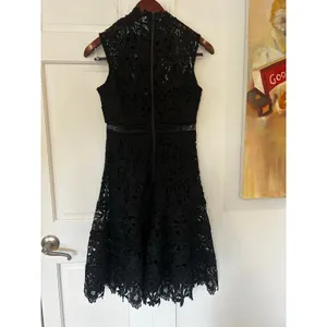 EUC Bardot Elise Womens Black Crochet Lace Cocktail Midi Dress US 6 thumbnail 3