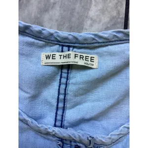 We The Free Free People Womens XS Blue Chambray Ruffle Henley Denim Shirt Top thumbnail 2