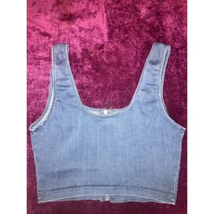 IRIS Chambray Stretch Denim Zipper Crop Top Size Medium M Juniors thumbnail 2