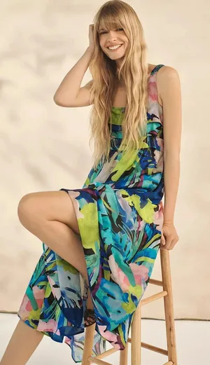 Anthropologie Sunny Midi Maxi Dress Silk Blend Women's Size XS Colorful Tropical thumbnail 1