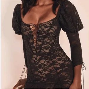 For Love and Lemons Violetta Lace Up Mini Black Lace Dress SMALL thumbnail 3