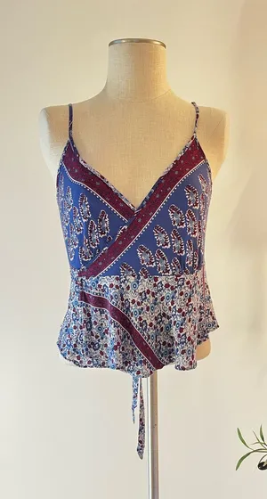 Free People Floral Print V-Neck Cami Tank Top - Blue / Burgundy thumbnail 1