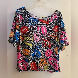 Full Circle Trends Women’s Blouse Shirt 1X XL Leopard Lips Print Bright Bust 44” thumbnail 1