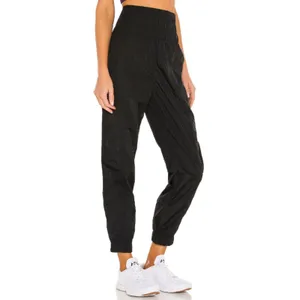 Free People Movement The Way Home Jogger Womens M Black High Rise Smocked Waist thumbnail 3