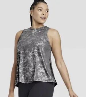 Womens All In Motion Gray Silver Metallic Tie Activewear Tank Top - Sz M thumbnail 1