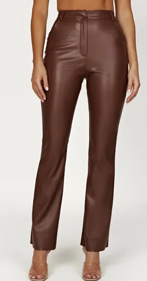 Meshki Tyra Straight Leg Faux Leather Pants Chocolate thumbnail 3