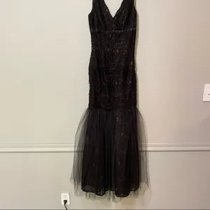 Monique Lhuillier Black Lace Sleeveless Mermaid Dress Formal Womens 0 Whimsigoth thumbnail 5