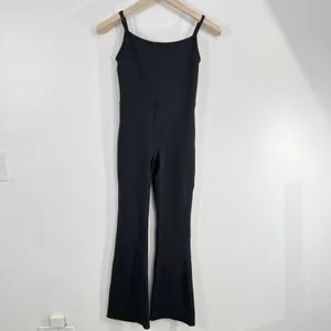 Qinsen Jumpsuit Sleeveless Flare‎ Leg Black Nylon Spandex One Piece Romper thumbnail 2