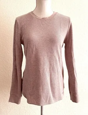 Marc New York Performance Top XL Mauve Waffle Knit Rhinestone Sleeve Thermal thumbnail 1