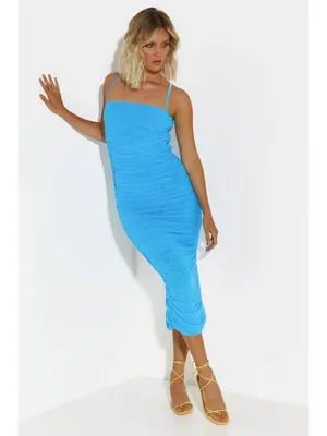 SNDYS Simone Midi Mesh Dress in Blue Xsmall New Womens Bodycon thumbnail 8
