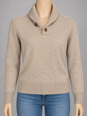 J.Crew 100% Lambswool Shawl Collar Sweater M Oatmeal Beige thumbnail 1
