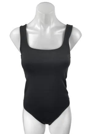 Abercrombie & Fitch Black Sleeveless Square Neck Tank Thong Bodysuit Top Size M thumbnail 1