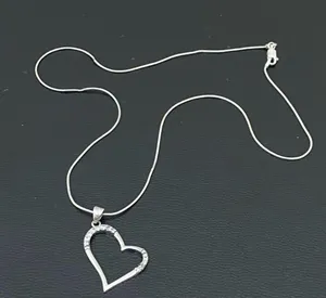 Vintage Signed 925 Italy Sterling Silver Open Heart CZ Pendant Necklace 6.4g thumbnail 5