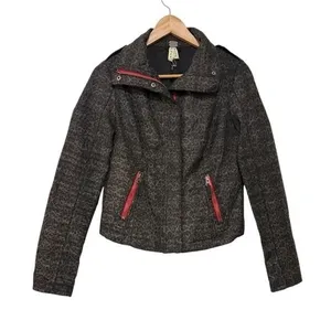 We The Free Moto Jacket‎ Leopard Print Red Trim Pockets Full Zip Size 2 thumbnail 1