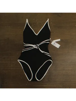 NWT Trina Turk Womens Triumph Micro Braided One-Piece Swimsuit Black / White 6 thumbnail 5