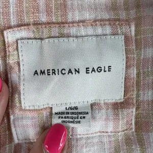 American Eagle Sz L Shirt Oversized Linen Plaid Button Up Boho Relaxed Fit Top thumbnail 7