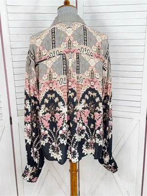 Free People Virgo Baby Floral Boho Oversized Button Up Shirt Black‎ Multi Medium thumbnail 6