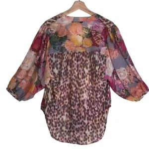 Figueroa & Flower Women's Sheer‎ Floral Leopard Blouse Size Large thumbnail 7