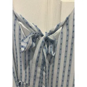 Blu Pepper Blue White Striped Swiss Dot Tiered Mini Dress Large‎ Tie Back Beach thumbnail 7
