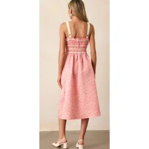 Entro Always A Romantic Coral Floral Jacquard Midi Dress Pockets Size Large‎ thumbnail 5
