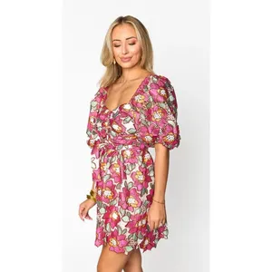 REYNA DRESS - Floral Puff Sleeve Mini Dress in Pink thumbnail 2