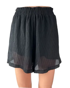 Lulus Women's Black Crinkle High Waisted Stretch Mesh Layered Mini Shorts Size L thumbnail 1