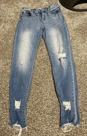 KanCan Blue Skinny Jeans with Distressed Details thumbnail 2