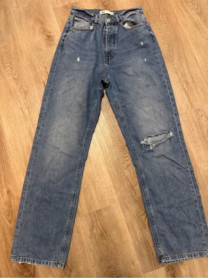 Zara Distressed Denim Blue Jeans Button Fly 6 High Rise thumbnail 1
