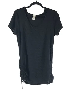 Dotti Swim Cover Dress Hooded Cinch Ruched Short Sleeve Black S thumbnail 1