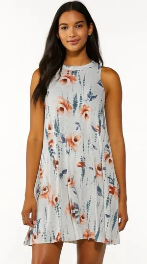 I Joah Women's Floral Mini Swing Sleeveless Dress S Flowy Boho Romantic Feminine thumbnail 1