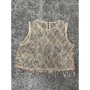 Women’s Sequin Fringe Crop Top Sheer Mesh Party Festival Shirt Approx Size S thumbnail 6