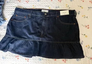 Abercrombie Mid Rise Drop-Waist Ruffle Denim Mini Skirt thumbnail 1