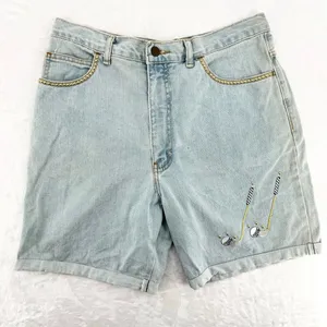 Candies Vintage Golf Club Jean Shorts Embroidered Gold Studs Denim Bermuda 80s thumbnail 1