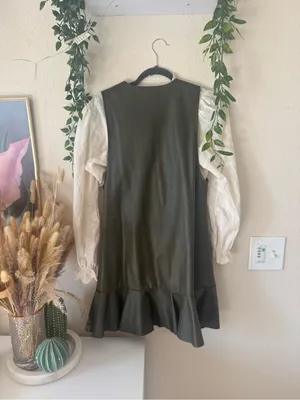 Zara Dark Green Faux Leather Peplum Button Vest thumbnail 2