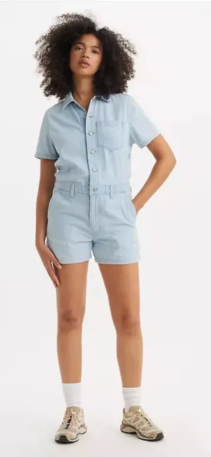 Levi's Heritage Denim Romper‎ Shortsleeve Light Blue 100% Cotton C46 thumbnail 1