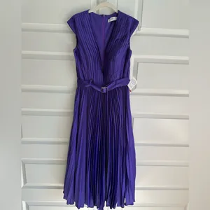 Mac Duggal 26483 Pleated Cap Sleeve Belted A Line Midi Dress- NwT‎ thumbnail 4
