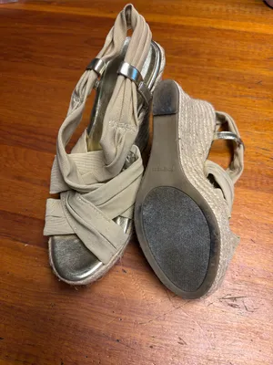 Nine West Beige Twist-Knot Slingback Heels with Gold Footbed thumbnail 6