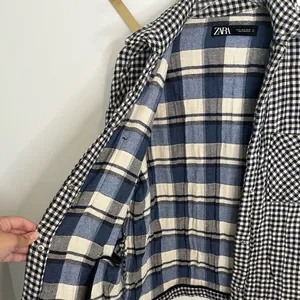 Zara Gingham plaid Gauzy Oversized Shacket Button Up Small thumbnail 5