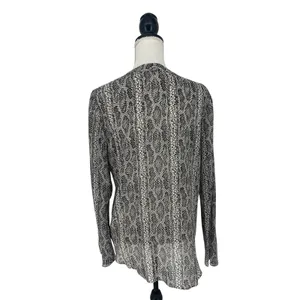 Theory Kinarys Black White Snake Print Silk‎ Tie Neck Blouse Size M thumbnail 11