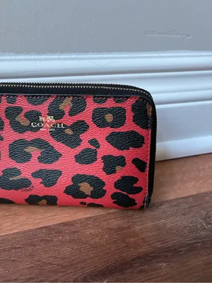 Coach Double Zip Wallet In Red Leopard Print Coated Canvas thumbnail 3