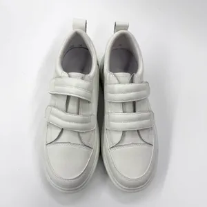 Low Top Velcro White Sneakers Split Cow Leather Sneakers Flat Trainers Flat Shoe thumbnail 7