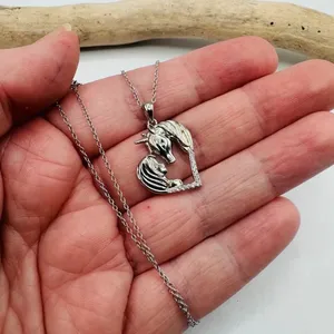 Horse With Girl & Heart CZ Sterling Silver Necklace thumbnail 2