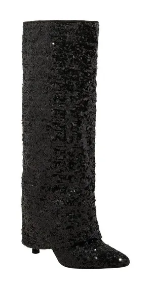 NWT a new day Womens Abba Sequin Foldover Tall Boots 91636693 Black 6M thumbnail 1