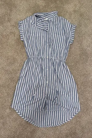 Blue and White Striped Button Dress Size XS thumbnail 1