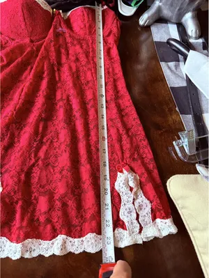 Red Lace Lingerie Dress with White Trim and Adjustable Straps thumbnail 7