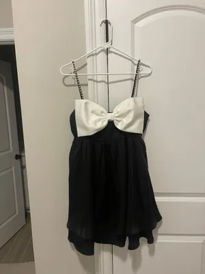 Altar'd State Stassia Black & White Satin Bow Dress thumbnail 3