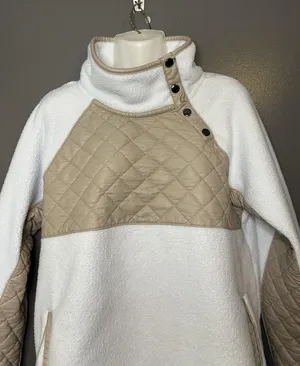 Abercrombie & Fitch Jacket Womens Medium White Tan Quilted Sherpa Fleece Snap thumbnail 1